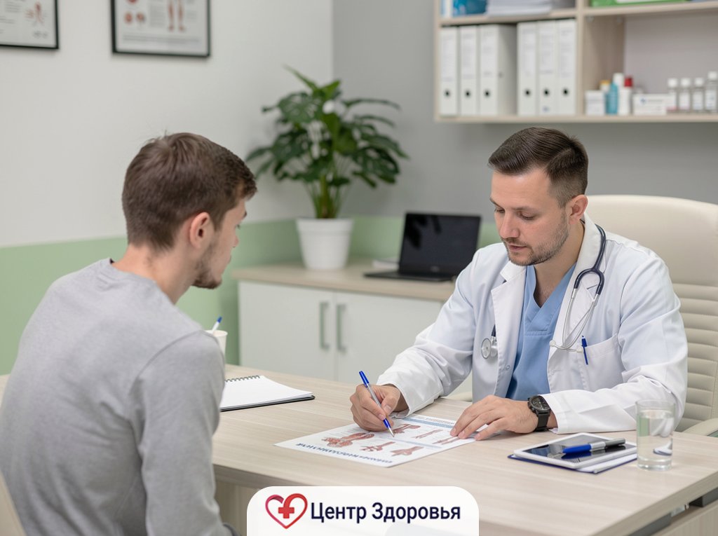 Врач беседует с пациентом перед началом детоксикации